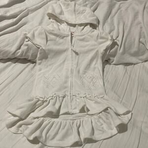 Flapdoodles short sleeve white 3t terry cloth front zip hooded cover up euc